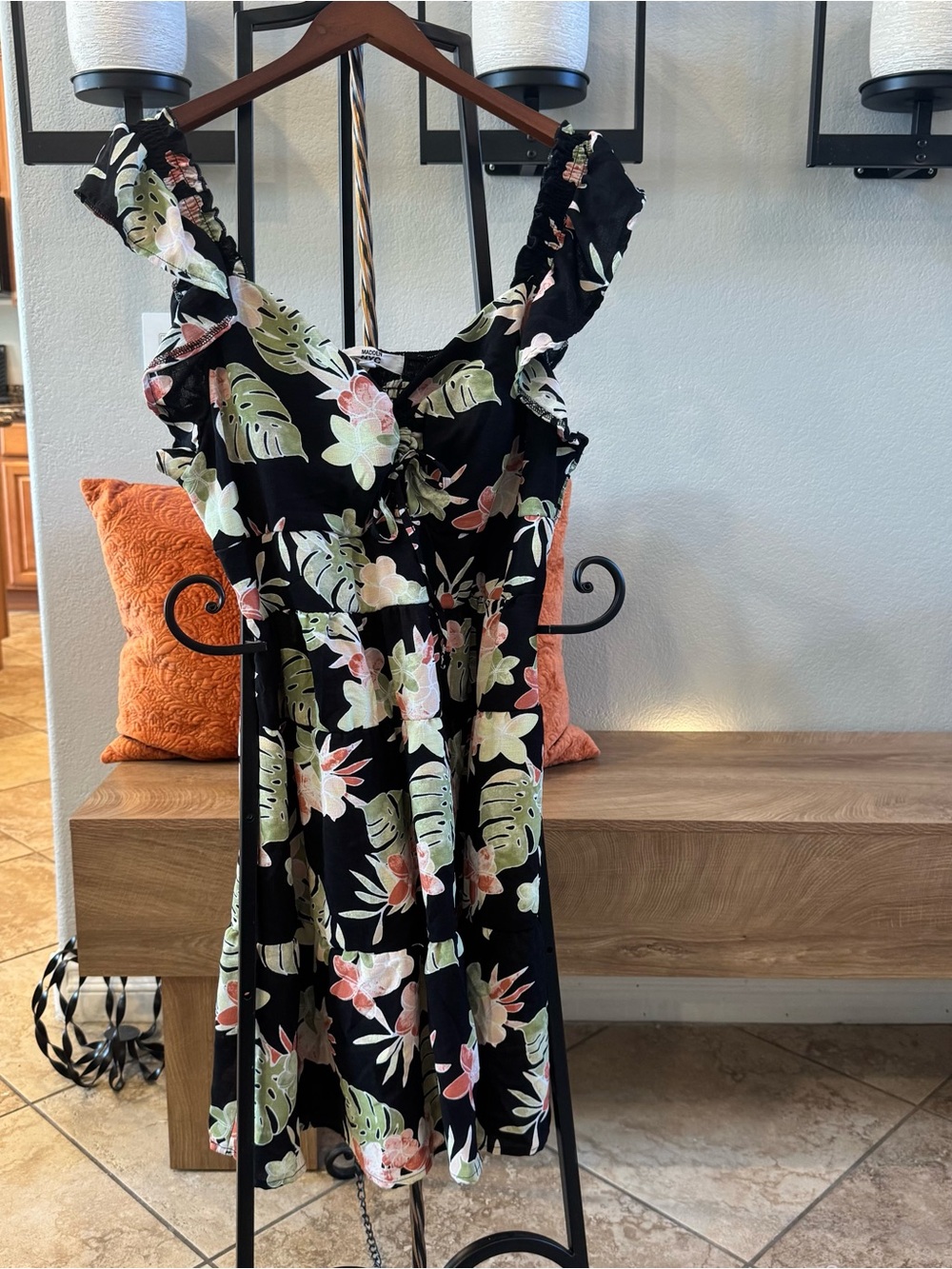 Black Floral Maxi Dress with Ruffle Straps